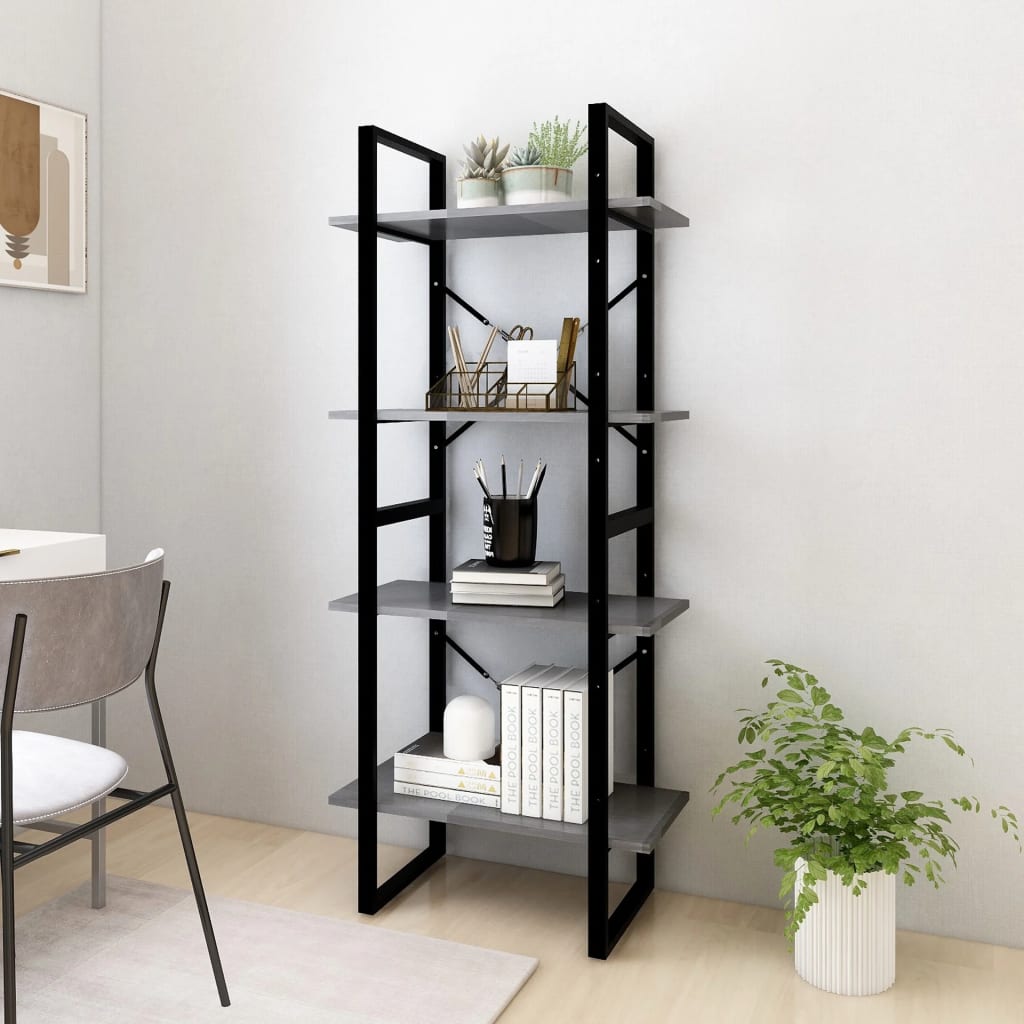 Bibliothèque à 4 niveaux Gris 60x30x140 cm Bois de pin massif - XIOS
