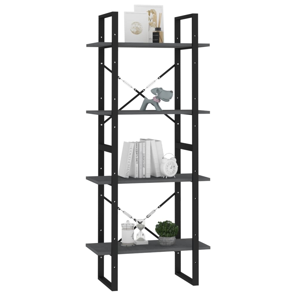 Bibliothèque à 4 niveaux Gris 60x30x140 cm Bois de pin massif - XIOS