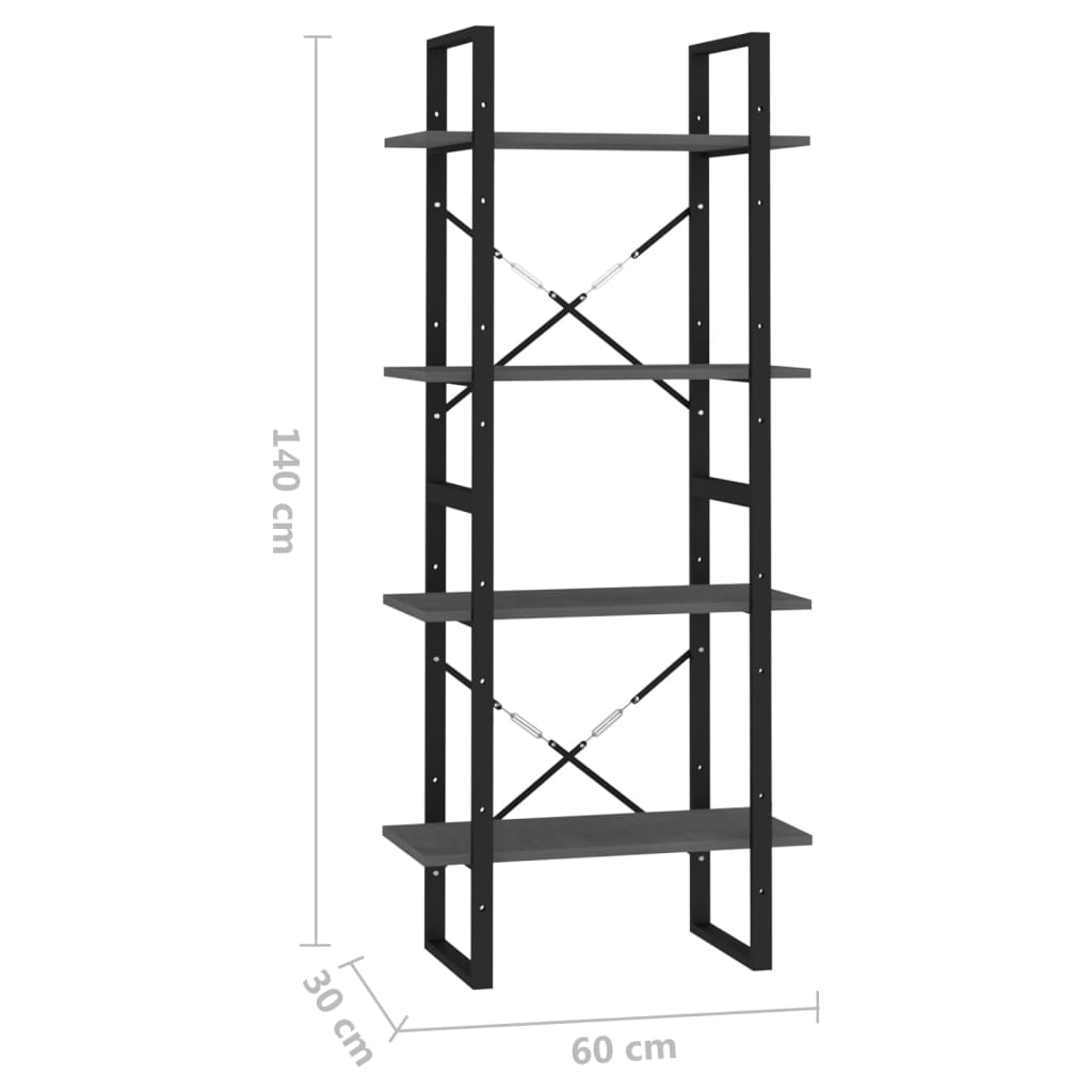 Bibliothèque à 4 niveaux Gris 60x30x140 cm Bois de pin massif - XIOS