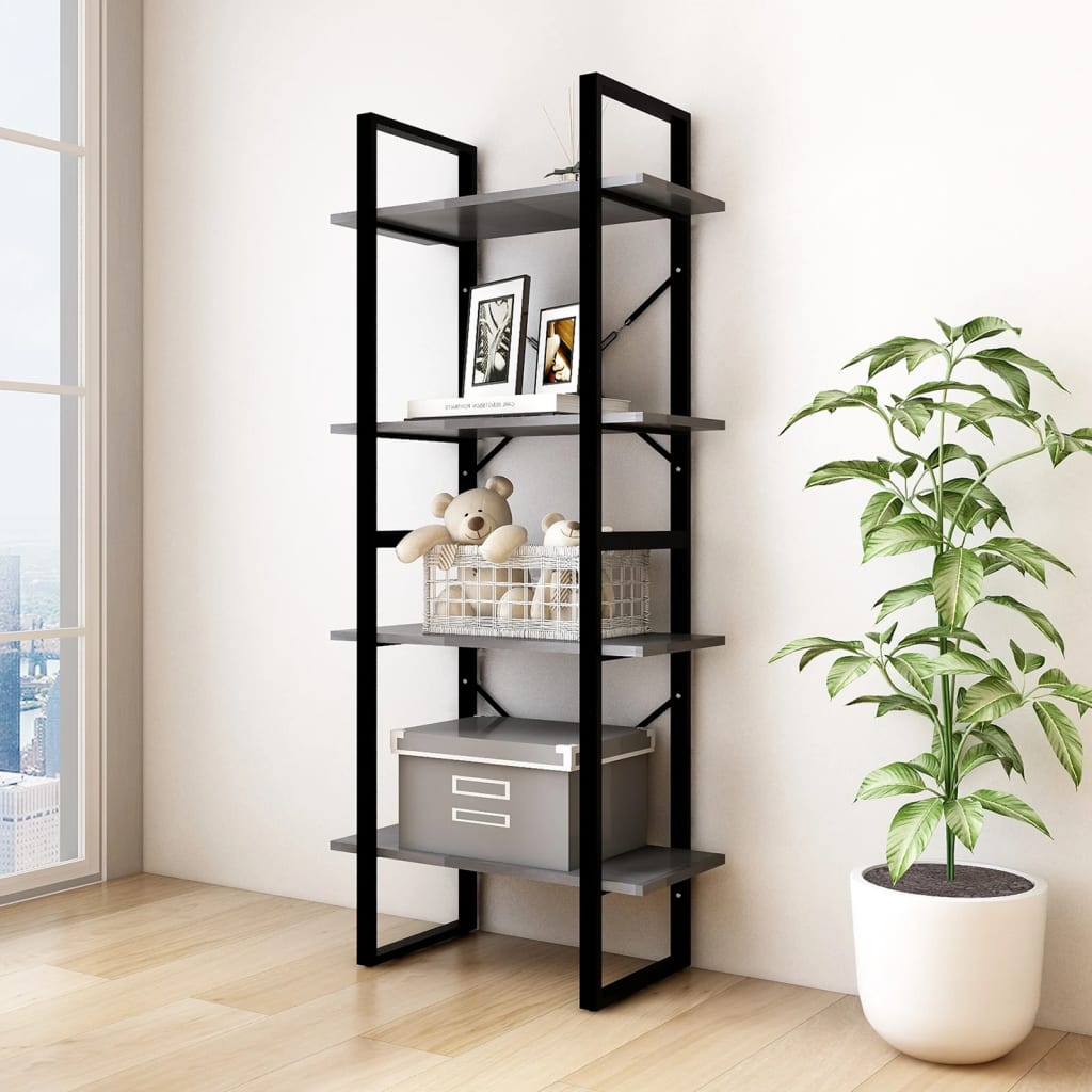 Bibliothèque à 4 niveaux Gris 60x30x140 cm Bois de pin massif - XIOS