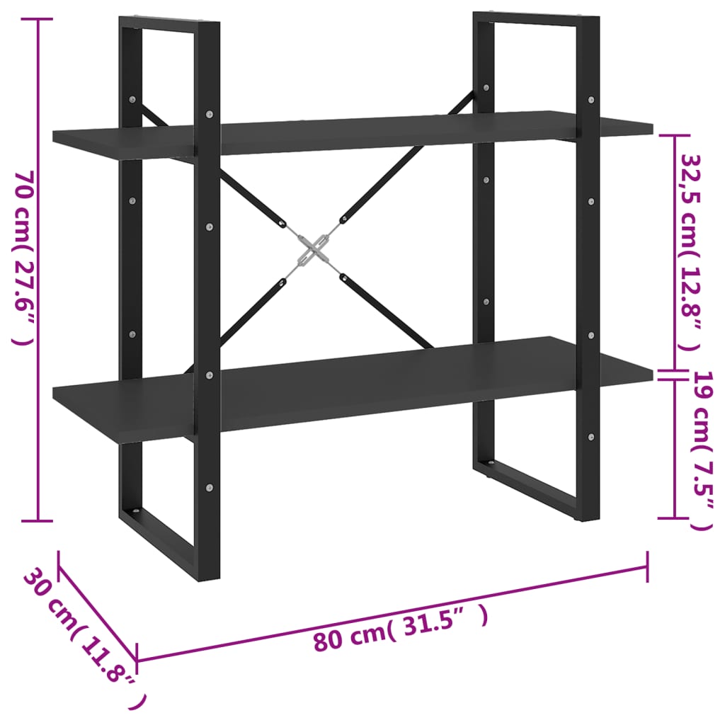 Bibliothèque à 2 niveaux Gris 80x30x70 cm bois d'ingénierie - XIOS