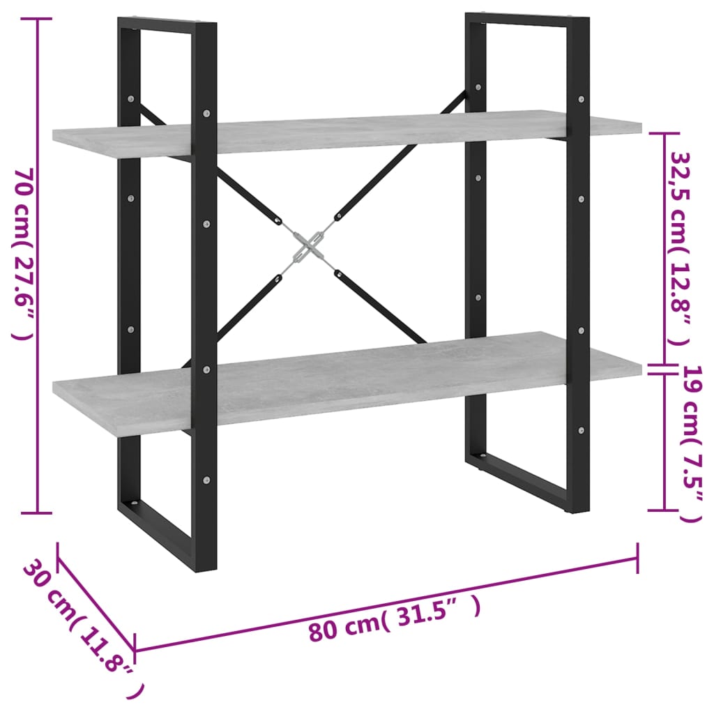 Bibliothèque à 2 niveaux Gris béton 80x30x70 cm bois ingénierie - XIOS