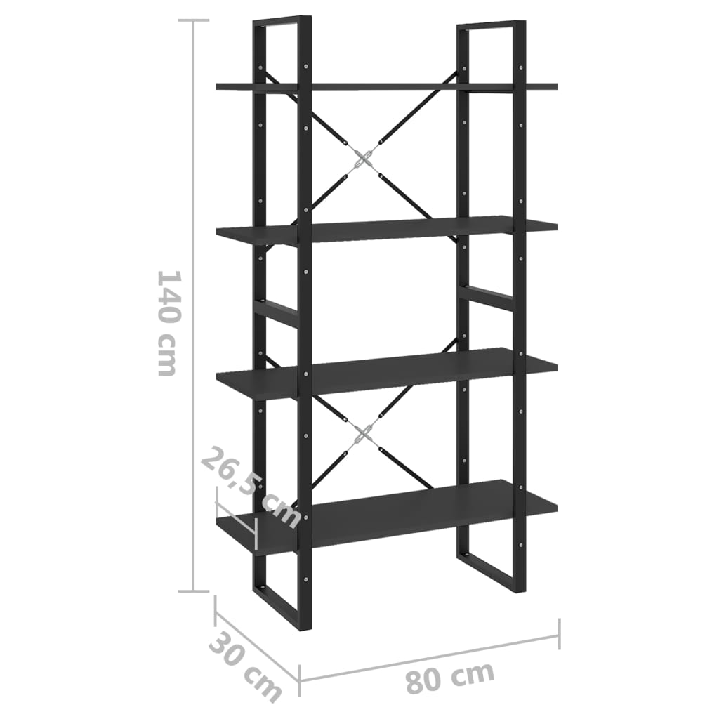 Bibliothèque à 4 niveaux gris 80x30x140 cm bois d'ingénierie - XIOS