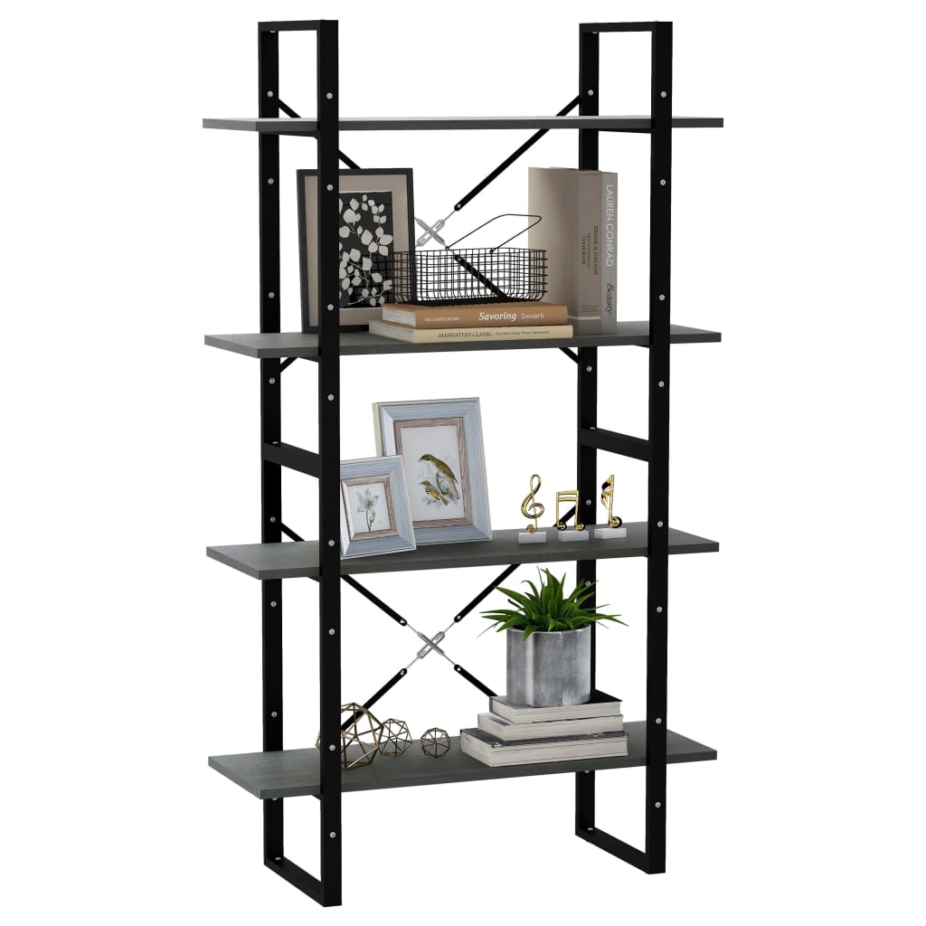 Bibliothèque à 4 niveaux Gris 80x30x140 cm Bois de pin massif - XIOS