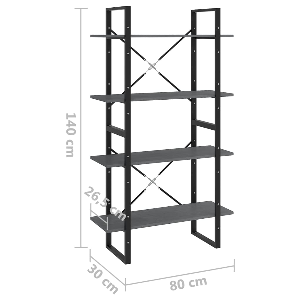 Bibliothèque à 4 niveaux Gris 80x30x140 cm Bois de pin massif - XIOS