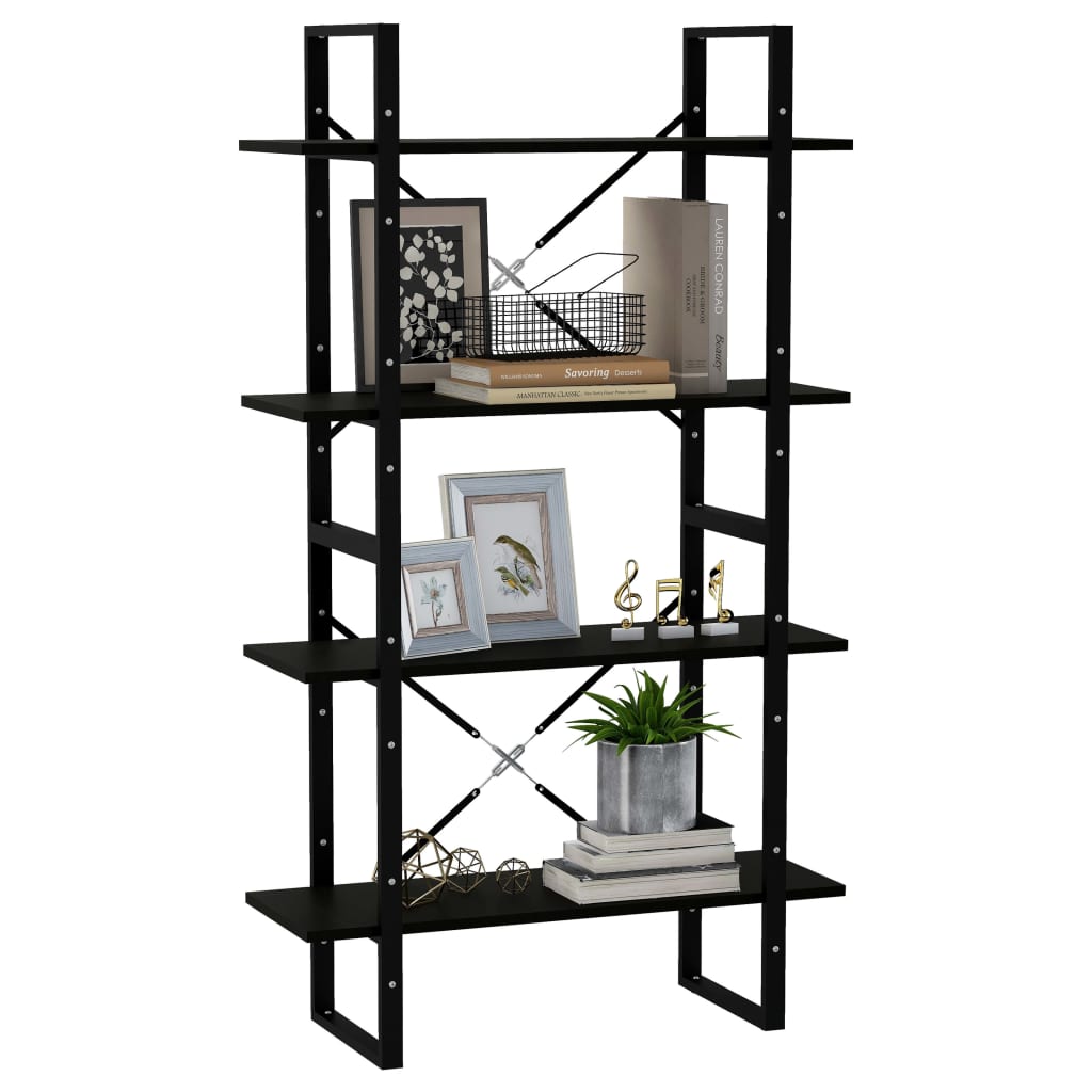 Bibliothèque à 4 niveaux Noir 80x30x140 cm Bois de pin massif - XIOS