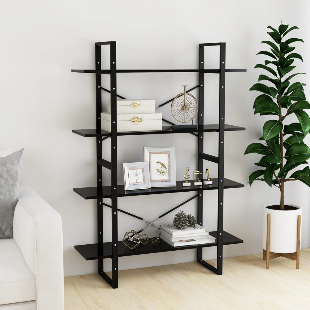 Bibliothèque à 4 niveaux noir 100x30x140 cm bois d'ingénierie - XIOS
