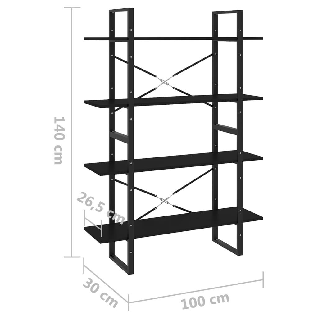 Bibliothèque à 4 niveaux noir 100x30x140 cm bois d'ingénierie - XIOS
