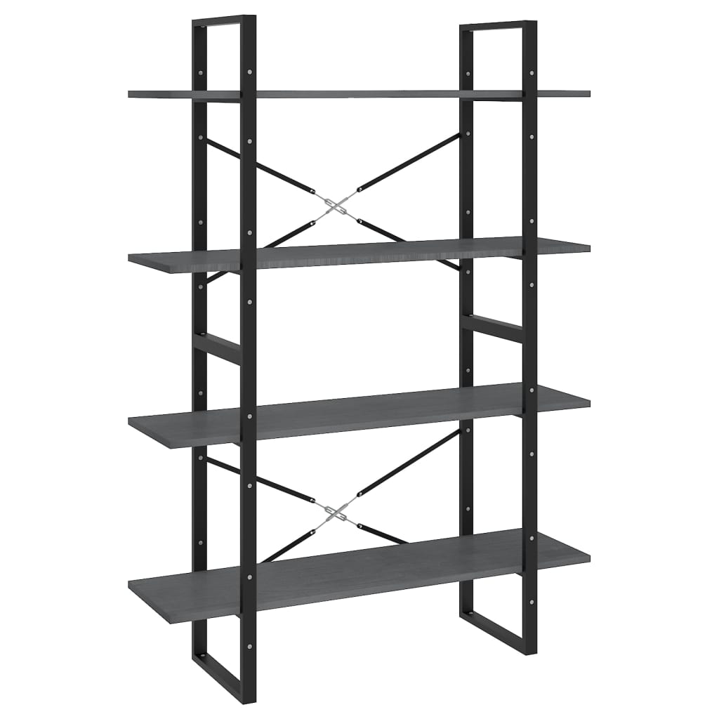 Bibliothèque à 4 niveaux Gris 100x30x140 cm Bois de pin massif - XIOS