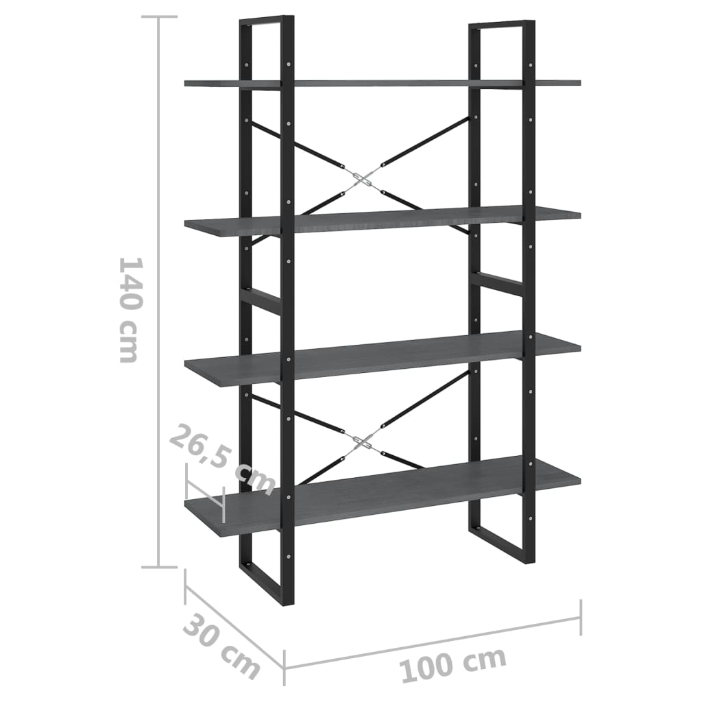 Bibliothèque à 4 niveaux Gris 100x30x140 cm Bois de pin massif - XIOS