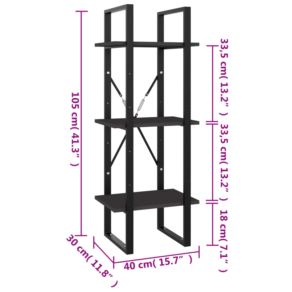 Bibliothèque à 3 niveaux gris 40x30x105 cm bois d'ingénierie - XIOS