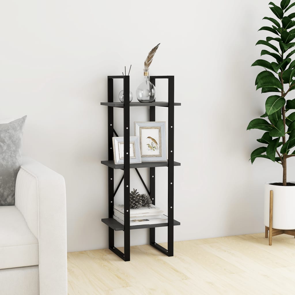 Bibliothèque à 3 niveaux Gris 40x30x105 cm Bois de pin massif - XIOS