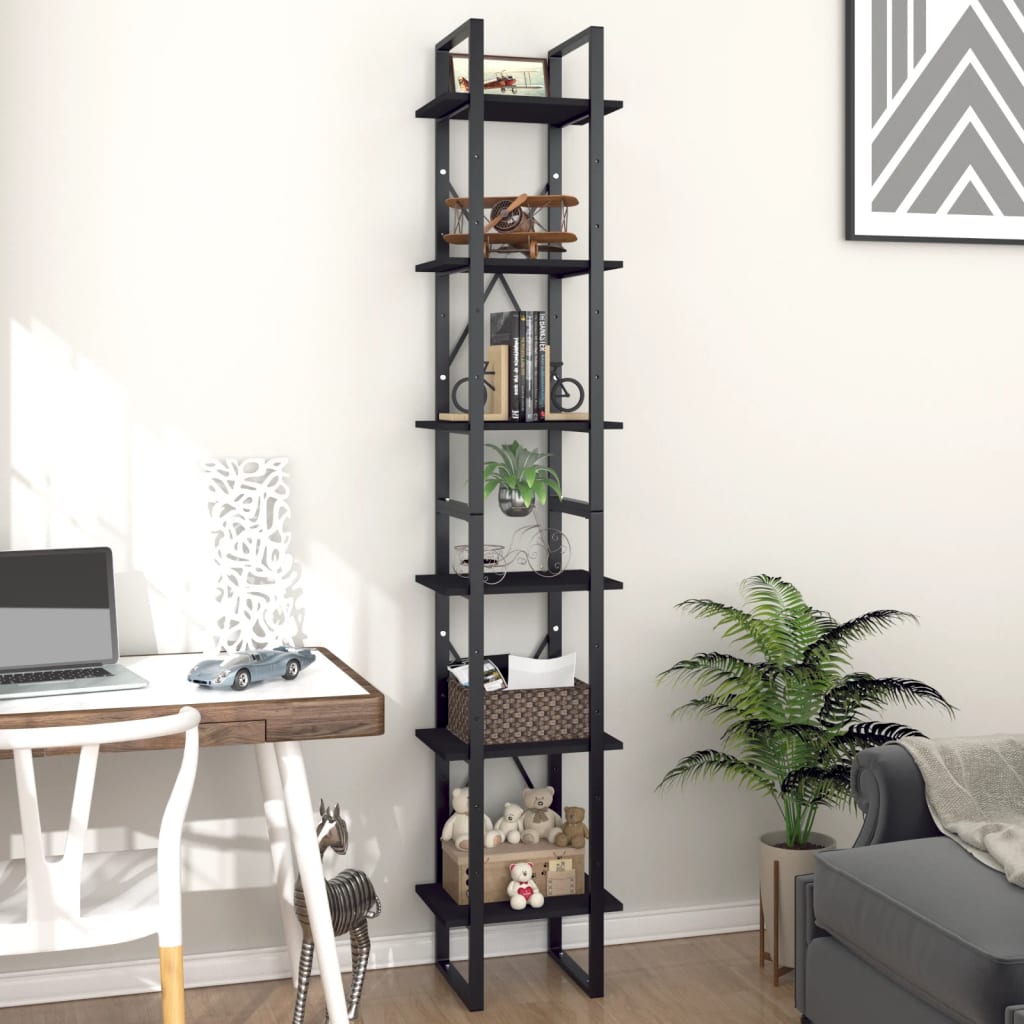 Bibliothèque à 6 niveaux noir 40x30x210 cm bois ingénierie - XIOS