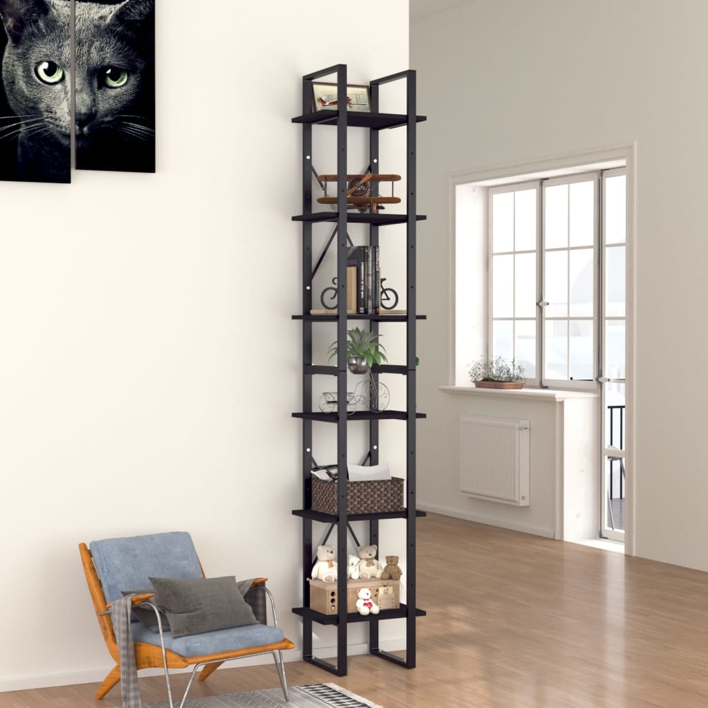 Bibliothèque à 6 niveaux noir 40x30x210 cm bois ingénierie - XIOS