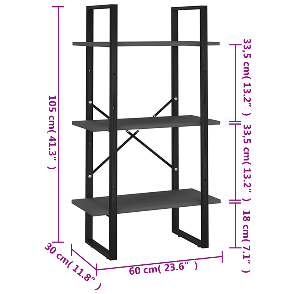 Étagère de rangement gris 60x30x105 cm bois d'ingénierie - XIOS