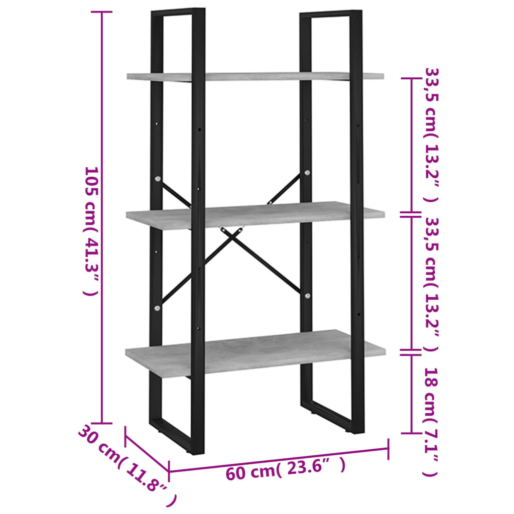 Étagère de rangement gris béton 60x30x105 cm bois d'ingénierie - XIOS