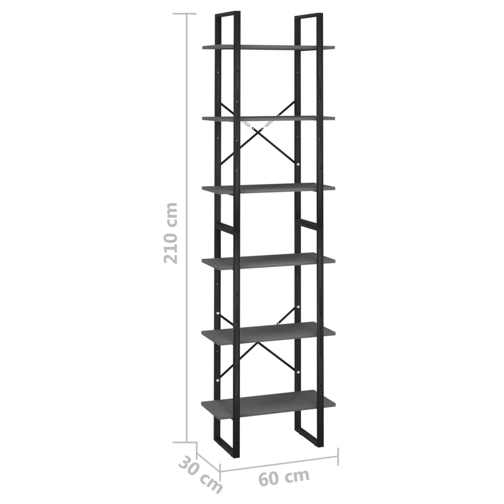Étagère de rangement Gris 60x30x210 cm Bois d'ingénierie Bibliothèques vidaXL