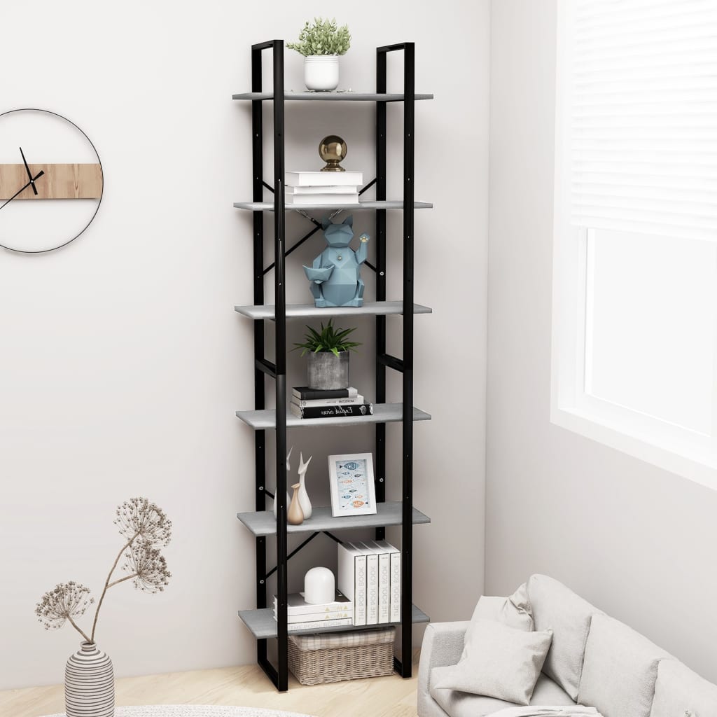 Étagère de rangement Gris béton 60x30x210 cm Bois d'ingénierie - XIOS