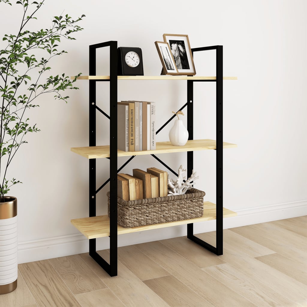 Bibliothèque à 3 niveaux 80x30x105 cm Bois de pin massif - XIOS