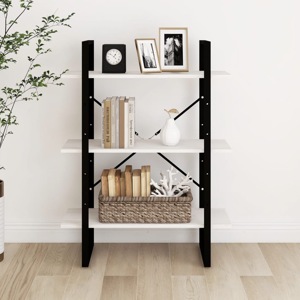 Bibliothèque à 3 niveaux Blanc 80x30x105 cm Bois de pin massif - XIOS
