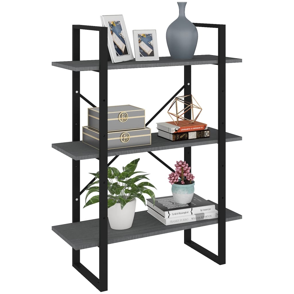 Bibliothèque à 3 niveaux Gris 80x30x105 cm Bois de pin massif - XIOS