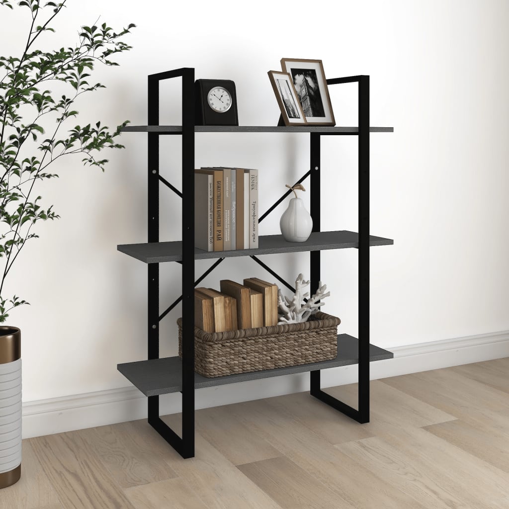 Bibliothèque à 3 niveaux Gris 80x30x105 cm Bois de pin massif - XIOS