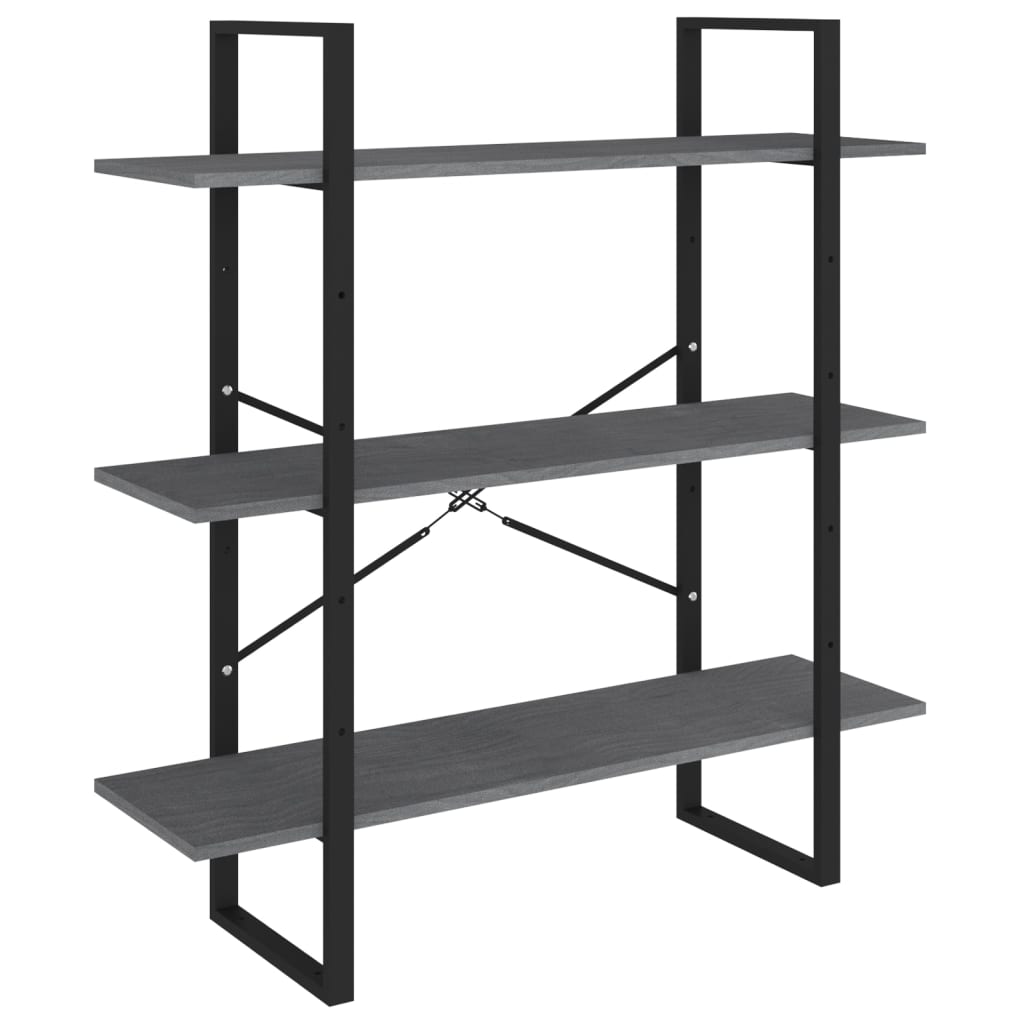 Bibliothèque à 3 niveaux Gris 100x30x105 cm Bois de pin massif - XIOS