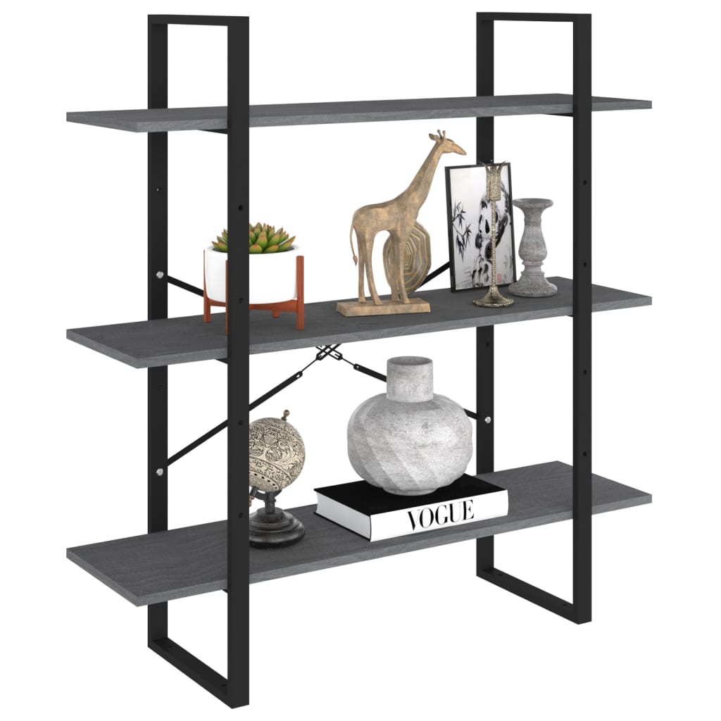Bibliothèque à 3 niveaux Gris 100x30x105 cm Bois de pin massif - XIOS
