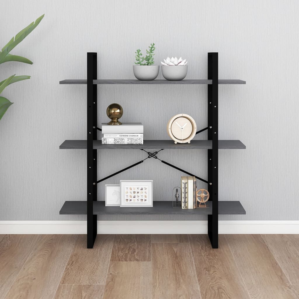 Bibliothèque à 3 niveaux Gris 100x30x105 cm Bois de pin massif - XIOS