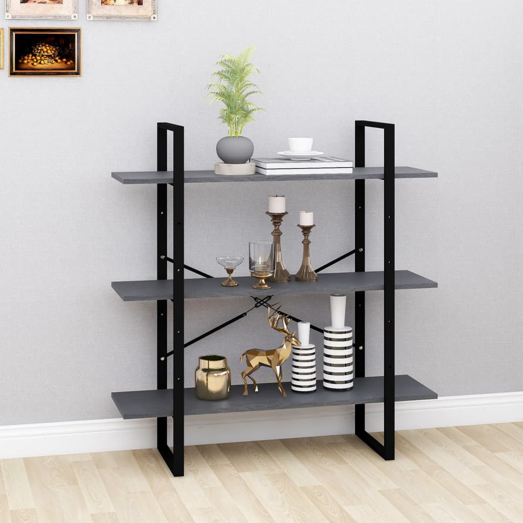 Bibliothèque à 3 niveaux Gris 100x30x105 cm Bois de pin massif - XIOS