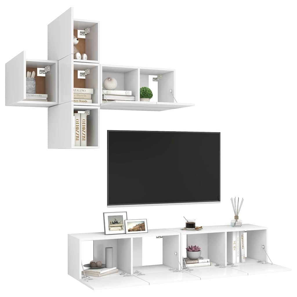Ensemble de meuble TV 7 pcs Blanc Bois d'ingénierie
