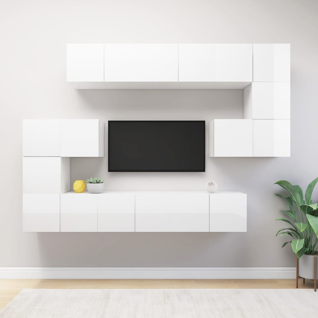 Ensemble de meubles TV 10 pcs Blanc Bois d'ingénierie Meubles TV vidaXL