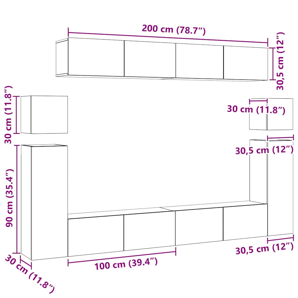 Ensemble de meubles TV 8 pcs Blanc Bois d'ingénierie - XIOS