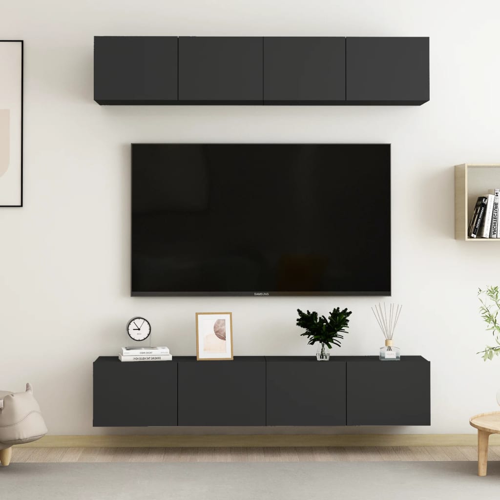 Meubles TV 4 pcs Noir 80x30x30 cm Bois d'ingénierie - XIOS