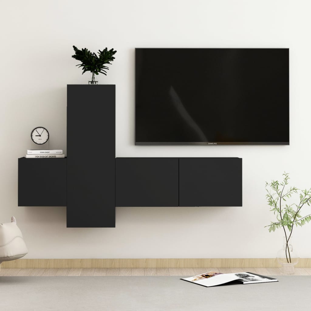 Ensemble de meubles TV 3 pcs Noir Bois d'ingénierie - XIOS