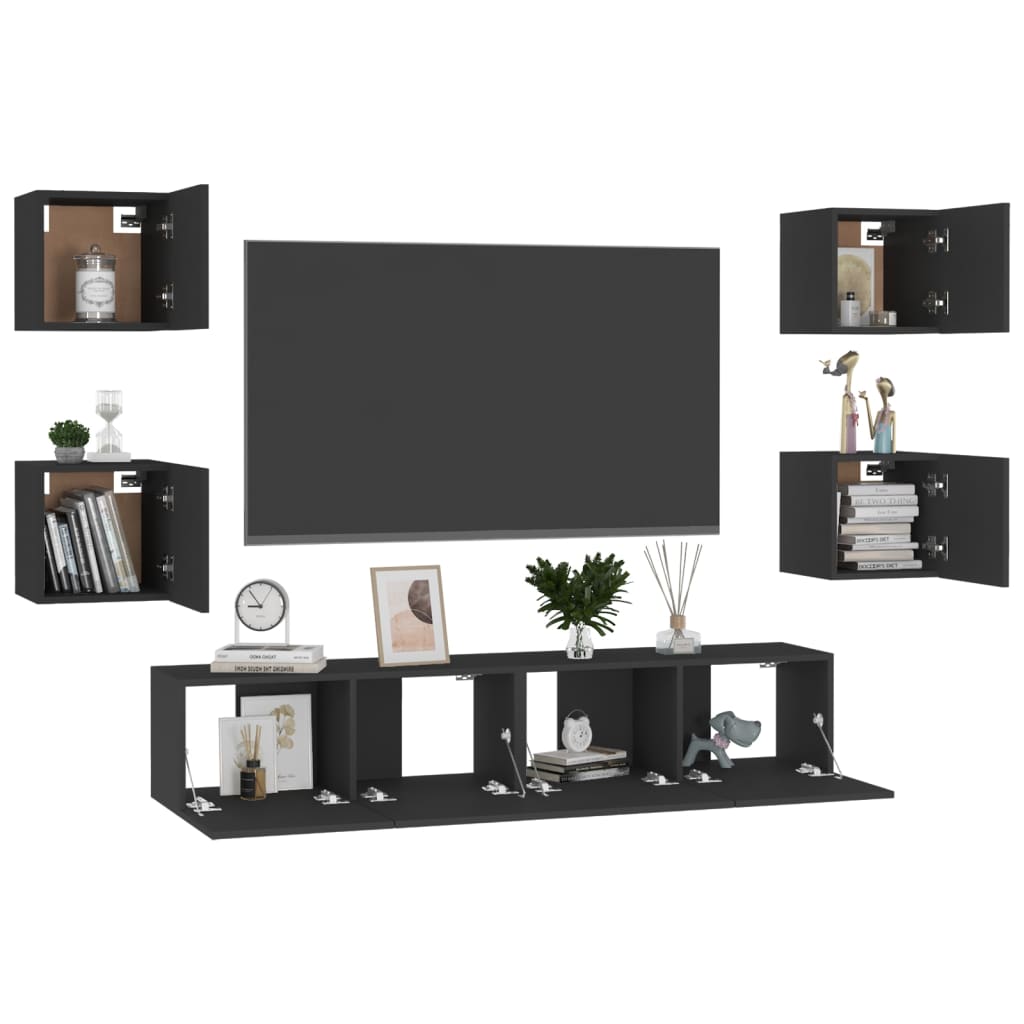 Ensemble de meubles TV 6 pcs Noir Bois d'ingénierie - XIOS