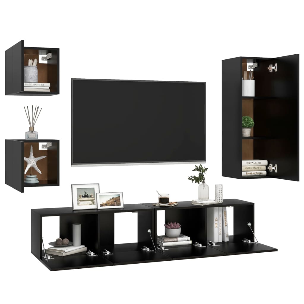 Ensemble de meuble TV 5 pcs Noir Bois d'ingénierie - XIOS