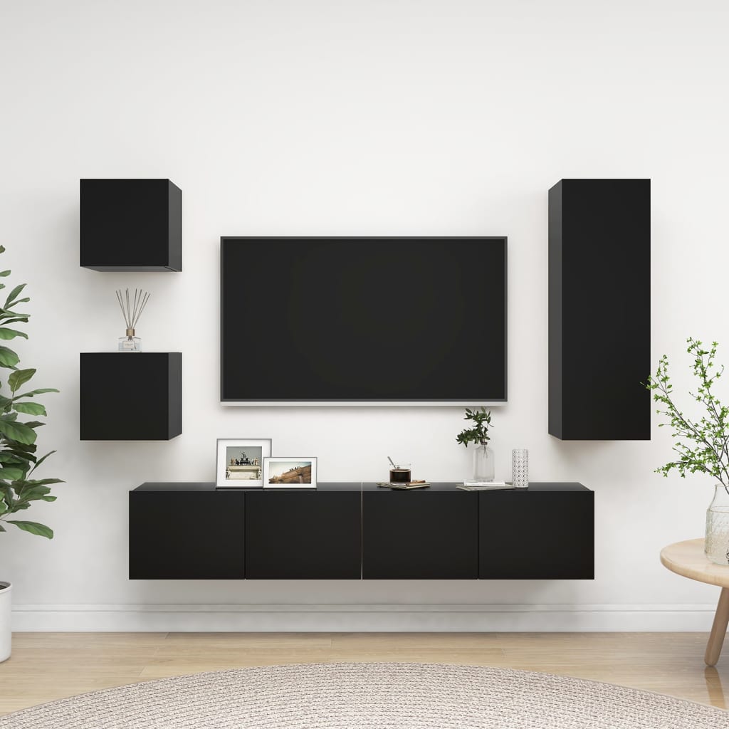 Ensemble de meuble TV 5 pcs Noir Bois d'ingénierie - XIOS