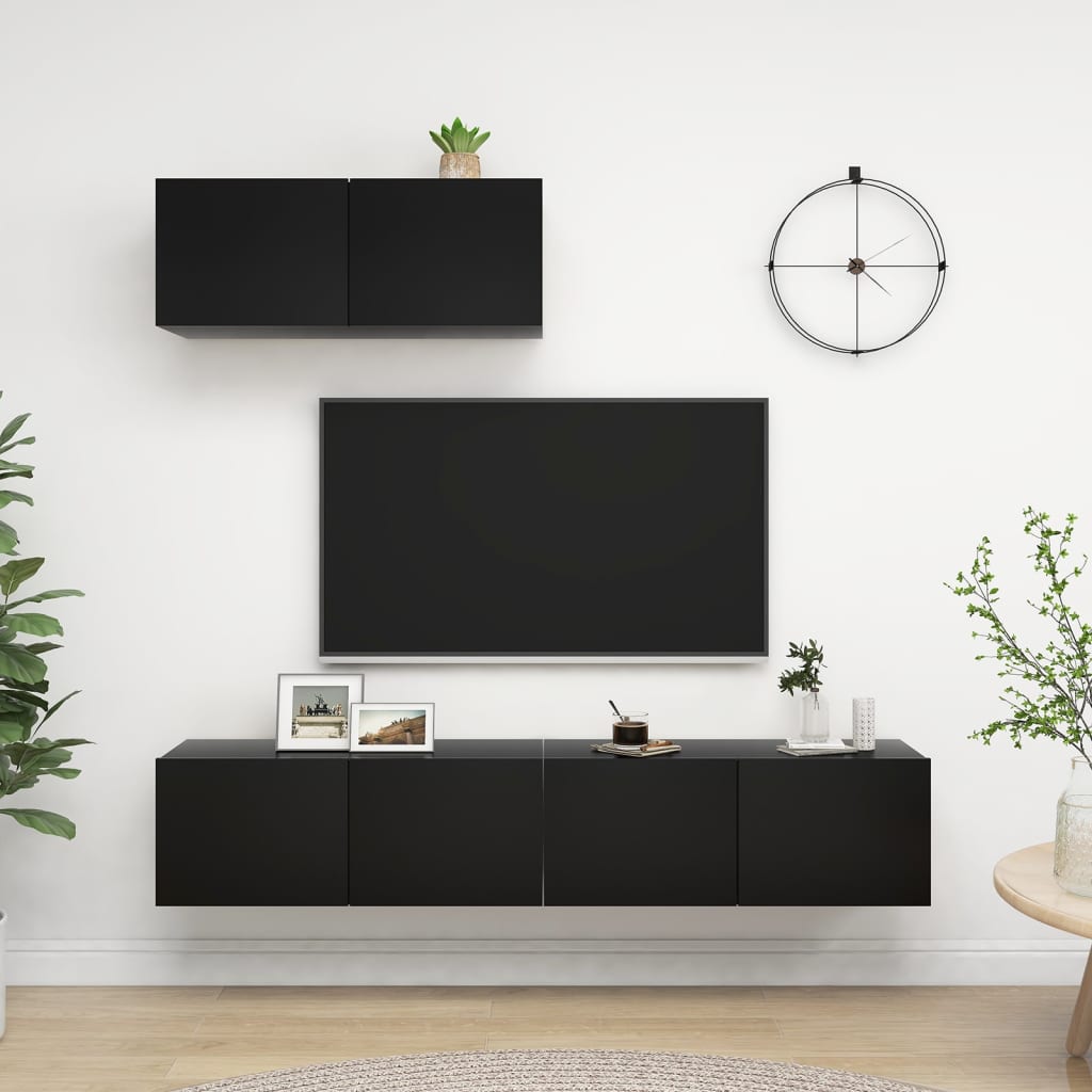 Meubles TV 3 pcs Noir Bois d'ingénierie - XIOS