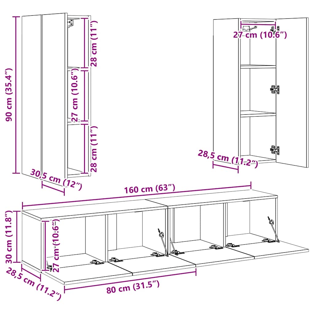 Ensemble de meubles TV 4 pcs Chêne sonoma Bois d'ingénierie - XIOS