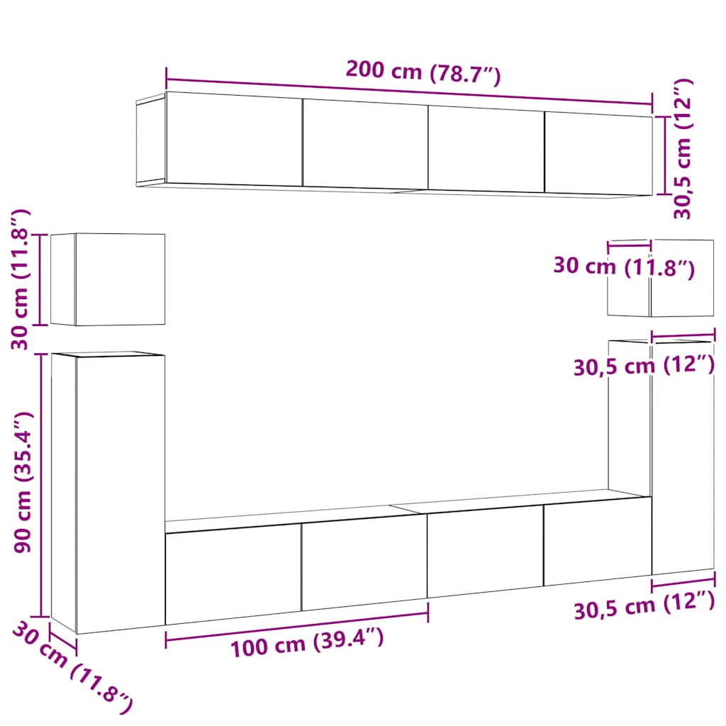 Ensemble de meubles TV 8 pcs Chêne sonoma Bois d'ingénierie - XIOS