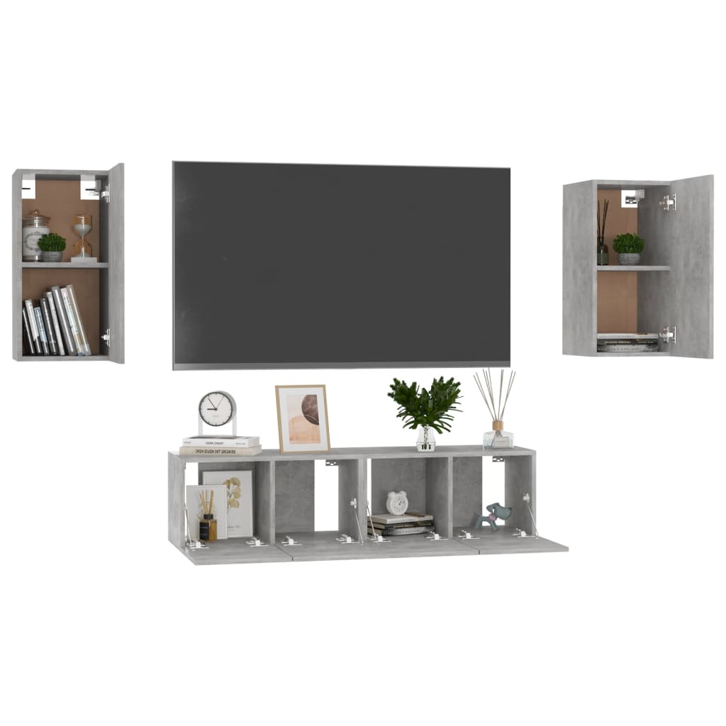 Ensemble de meubles TV 4 pcs Gris béton Bois d'ingénierie - XIOS