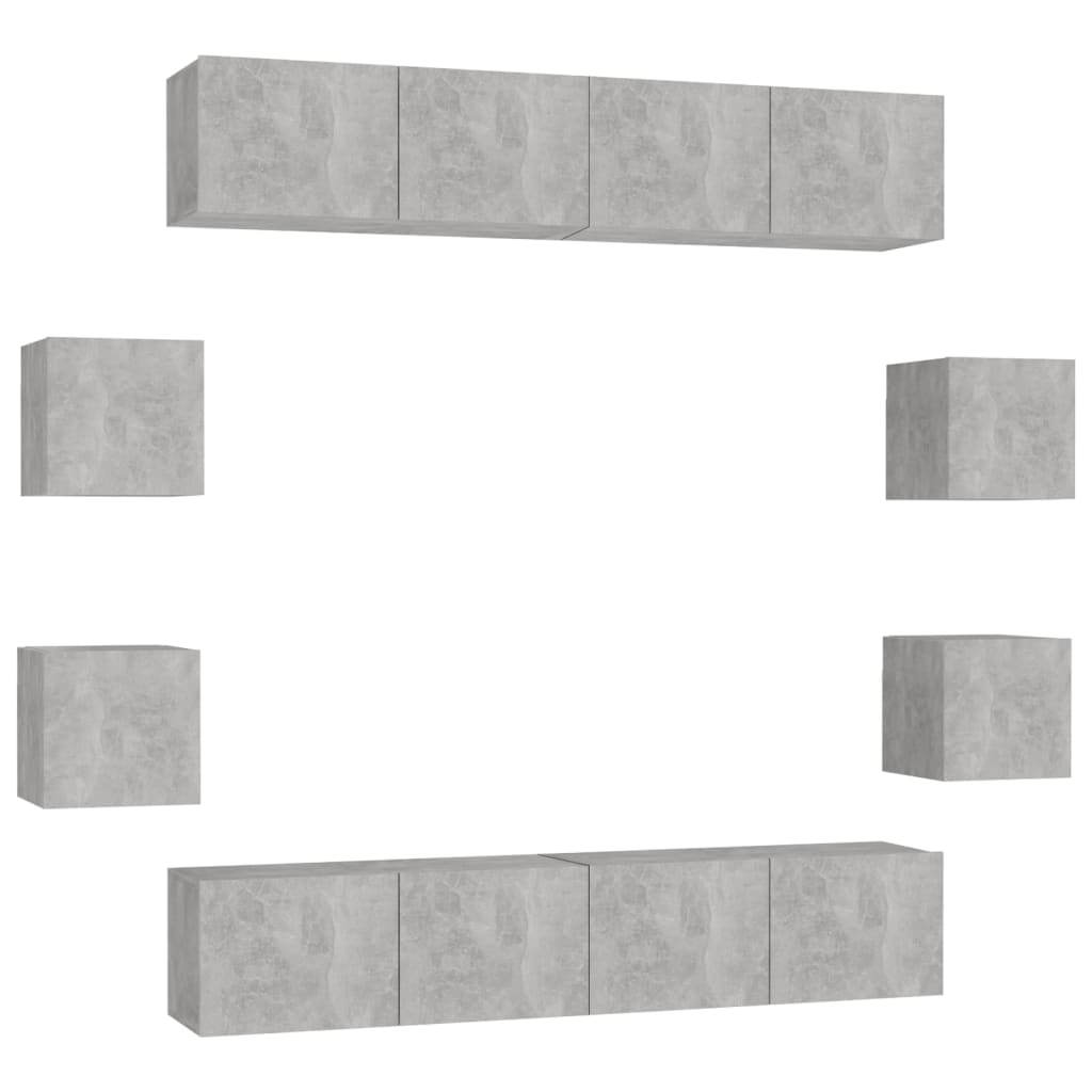 Ensemble de meubles TV 8 pcs Gris béton Bois d'ingénierie - XIOS