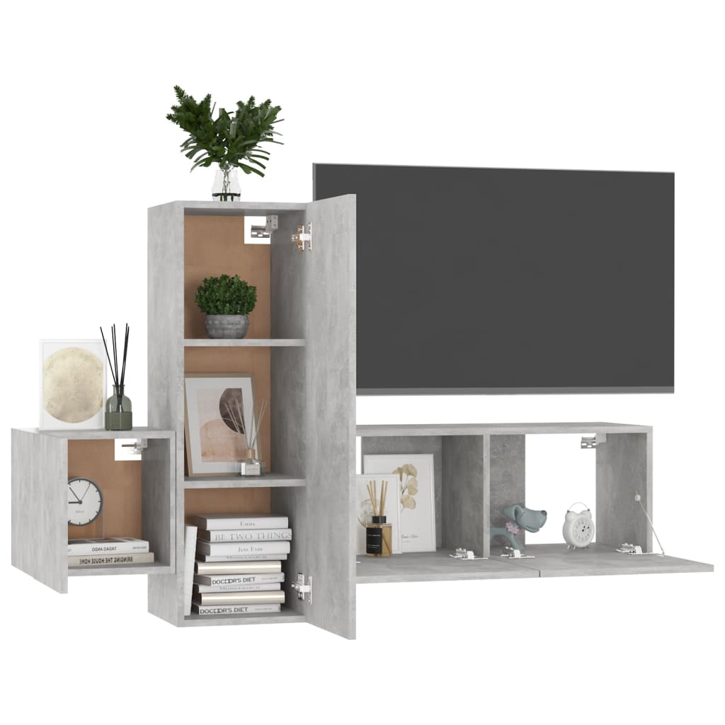 Ensemble de meubles TV 3 pcs Gris béton Bois d'ingénierie - XIOS