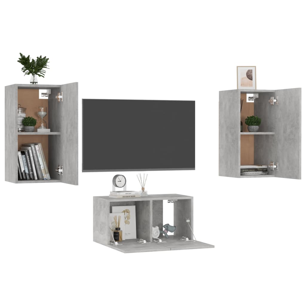 Ensemble de meubles TV 3 pcs Gris béton Bois d'ingénierie - XIOS