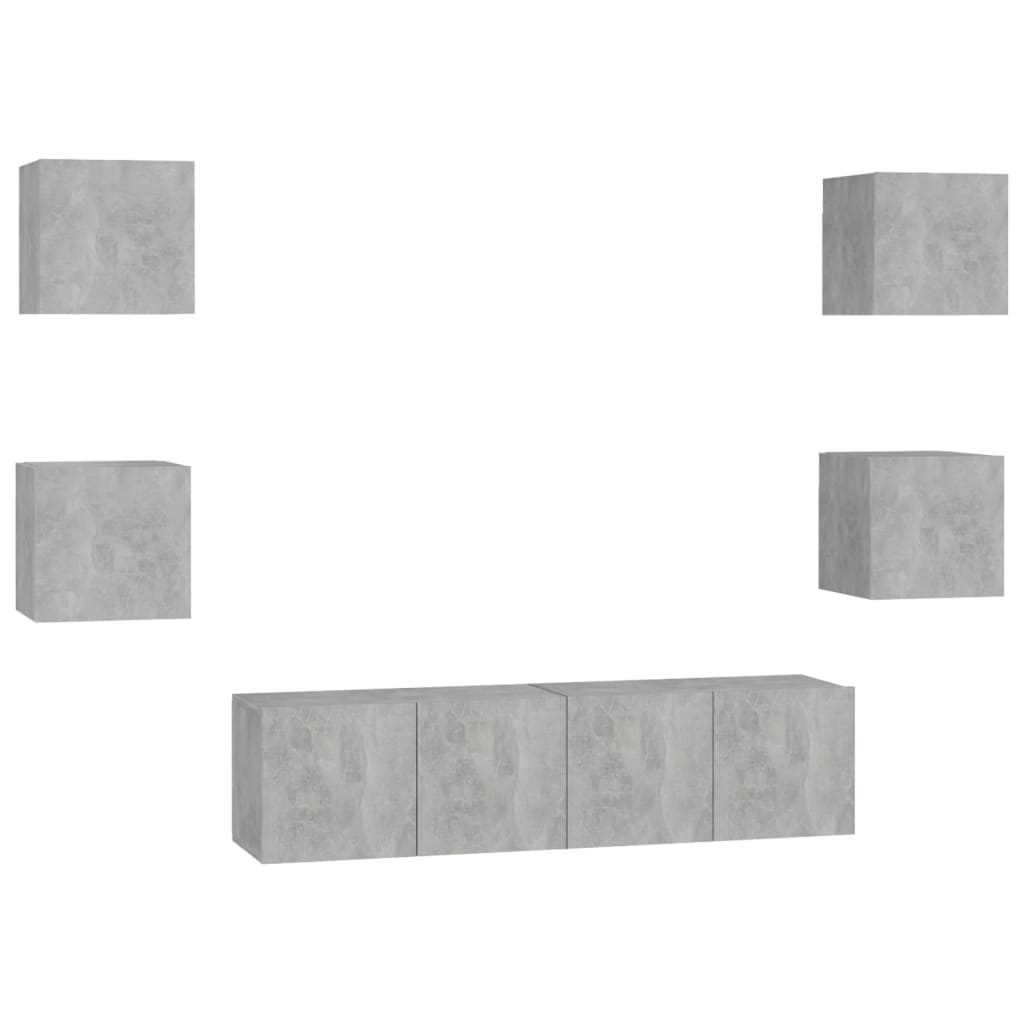 Ensemble de meubles TV 6 pcs Gris béton Bois d'ingénierie - XIOS