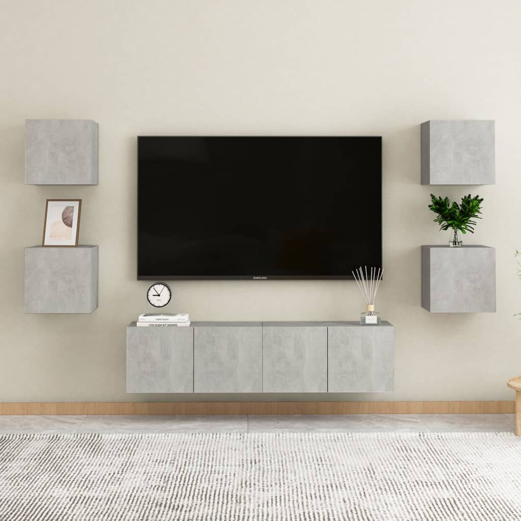 Ensemble de meubles TV 6 pcs Gris béton Bois d'ingénierie - XIOS
