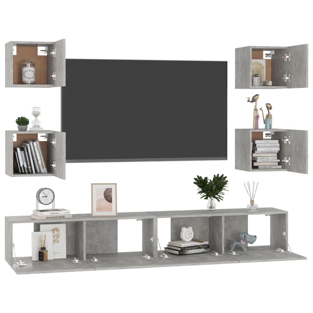 Ensemble de meubles TV 6 pcs Gris béton Bois d'ingénierie - XIOS