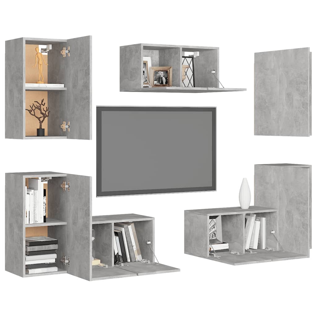 Ensemble de meubles TV 7 pcs Gris béton Bois d'ingénierie - XIOS