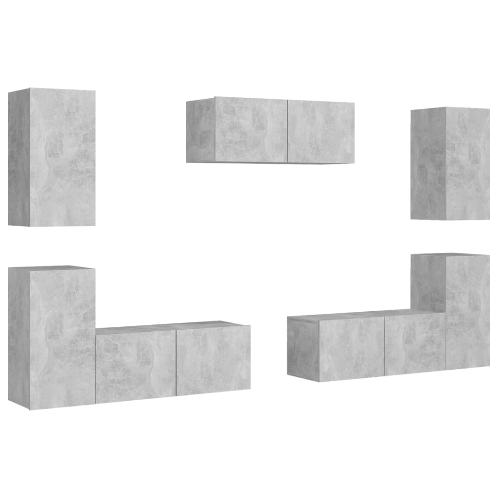 Ensemble de meubles TV 7 pcs Gris béton Bois d'ingénierie - XIOS